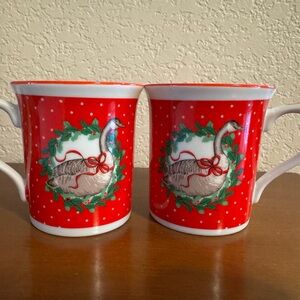 Vintage 1985 George Good Fabrizio Christmas Goose Coffee Cup / Mugs Set of 2